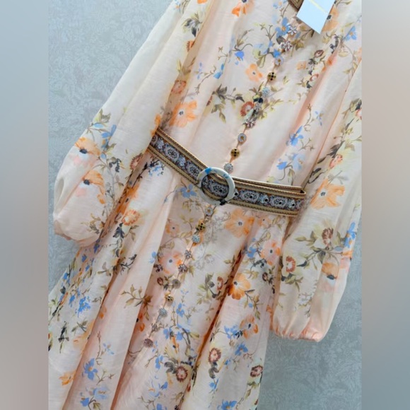 Zimmermann Floral Midi Dress - Cream and Blue - Picture 4 of 8